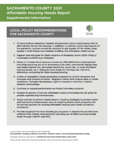 Sacramento County Housing Report Local Recommendations